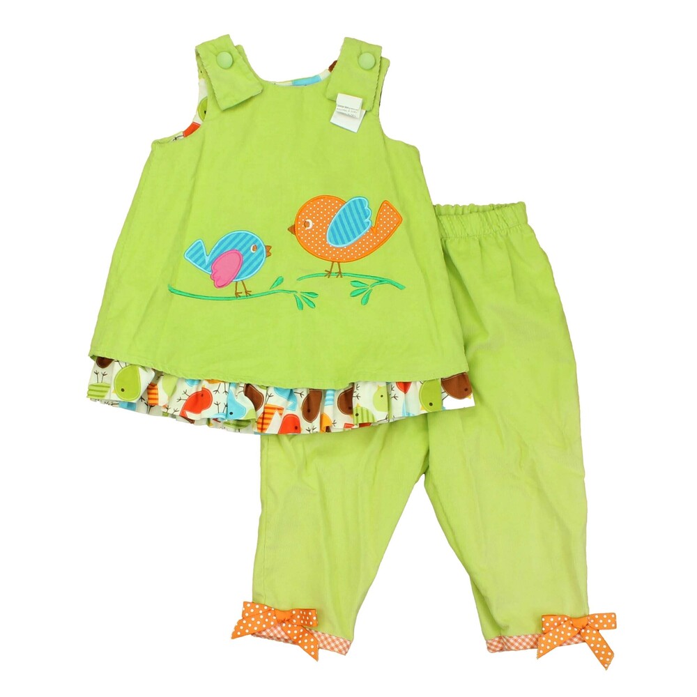 Mulberry Street Girls Green | Birds Apparel Sets size: 18 Months